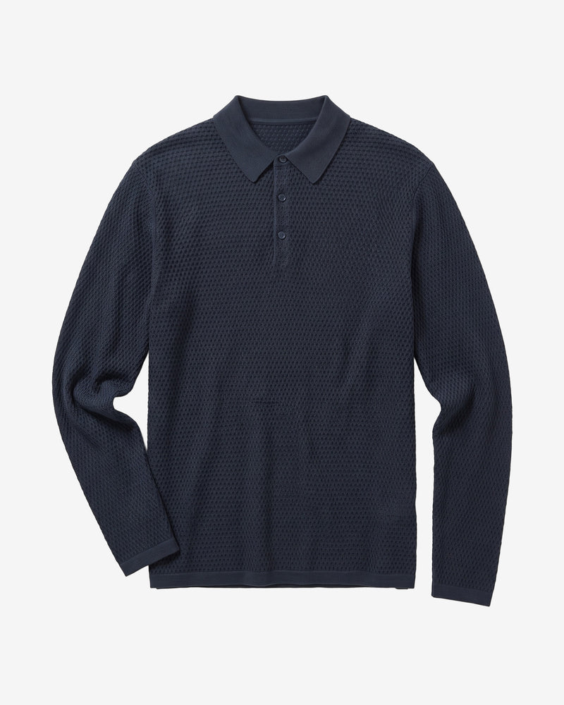 KnowledgeCotton Apparel - MEN Knitted polo Polos 1412 Night Sky