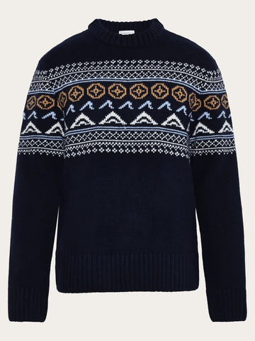 KnowledgeCotton Apparel - MEN Lambswool Crew Neck Knit RWS Knits 1412 Night Sky