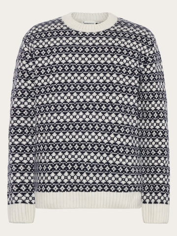 KnowledgeCotton Apparel - MEN Lambswool Crew Neck Knit RWS Knits 8021 Blue stripe