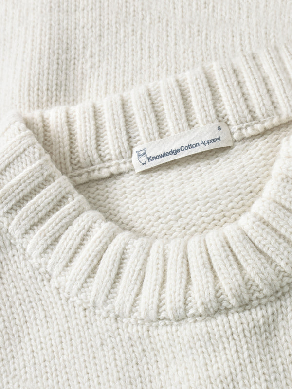 KnowledgeCotton Apparel - WMN Lambswool Crew Neck Knit RWS Knits 1387 Egret