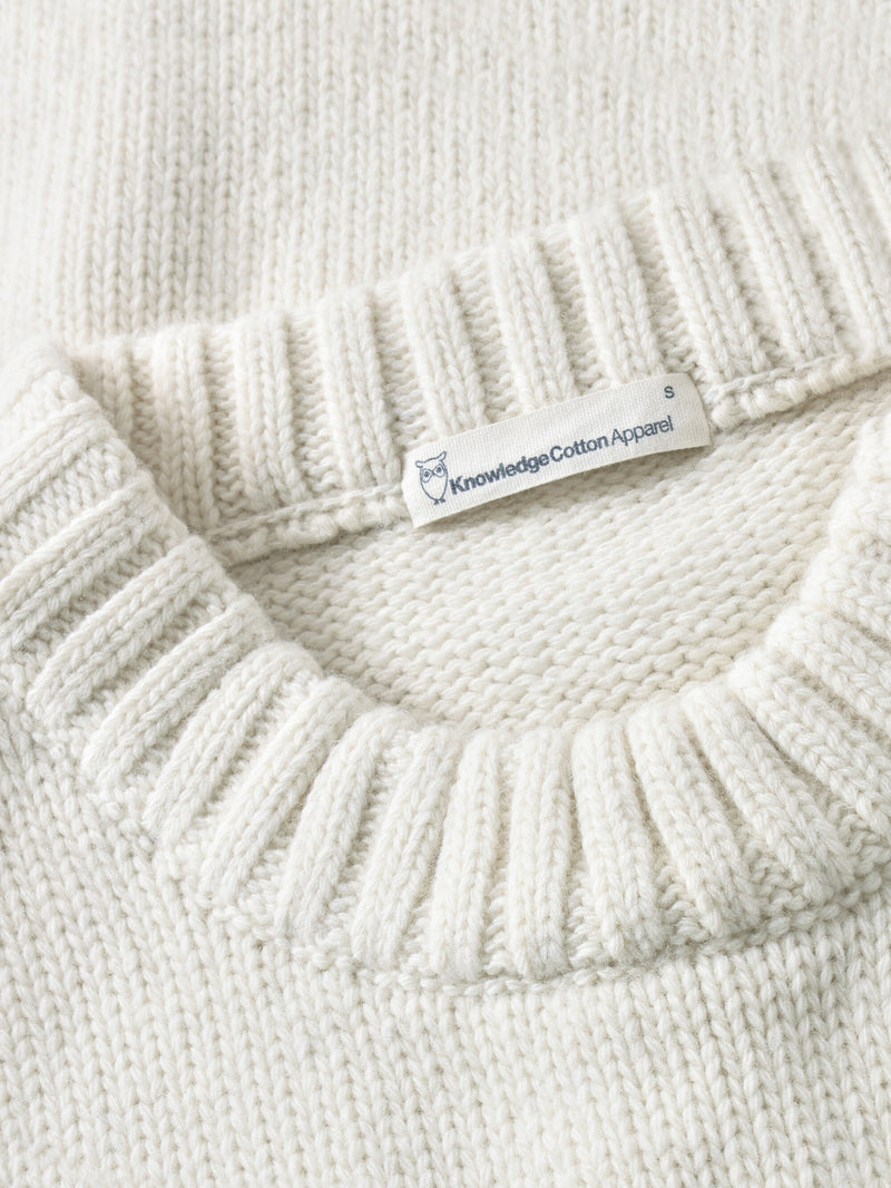KnowledgeCotton Apparel - WMN Lambswool Crew Neck Knit RWS Knits 1387 Egret