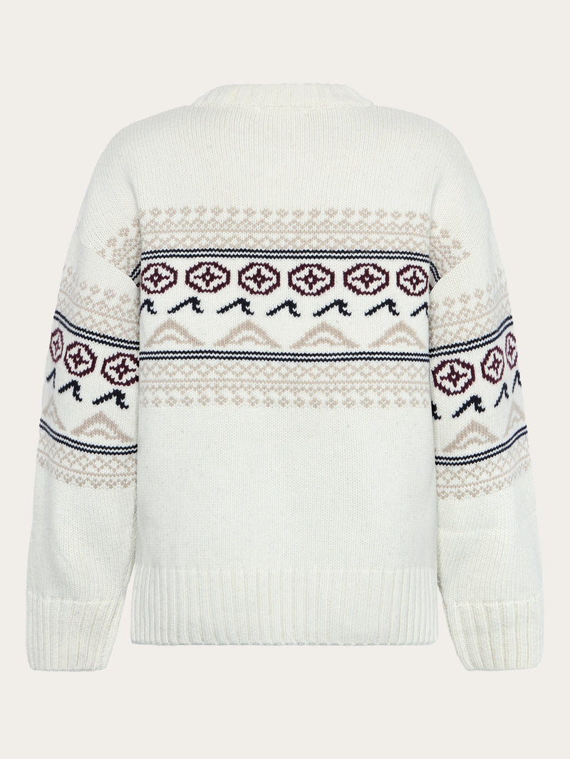 KnowledgeCotton Apparel - WMN Lambswool Crew Neck Knit RWS Knits 1387 Egret