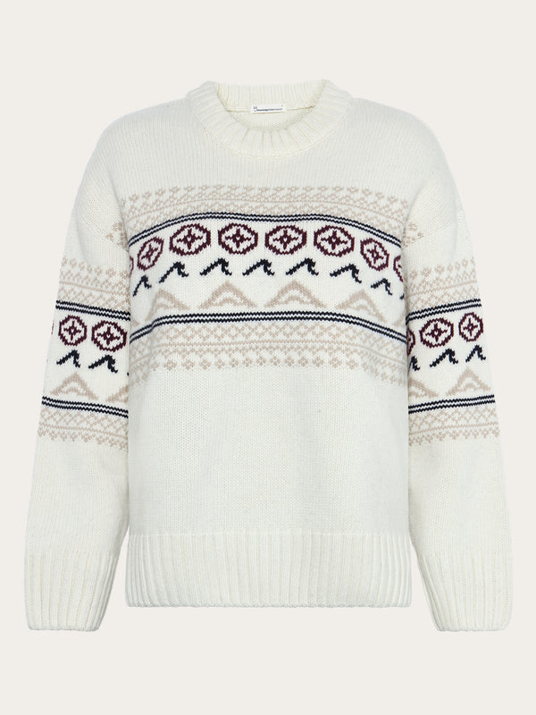 KnowledgeCotton Apparel - WMN Lambswool Crew Neck Knit RWS Knits 1387 Egret