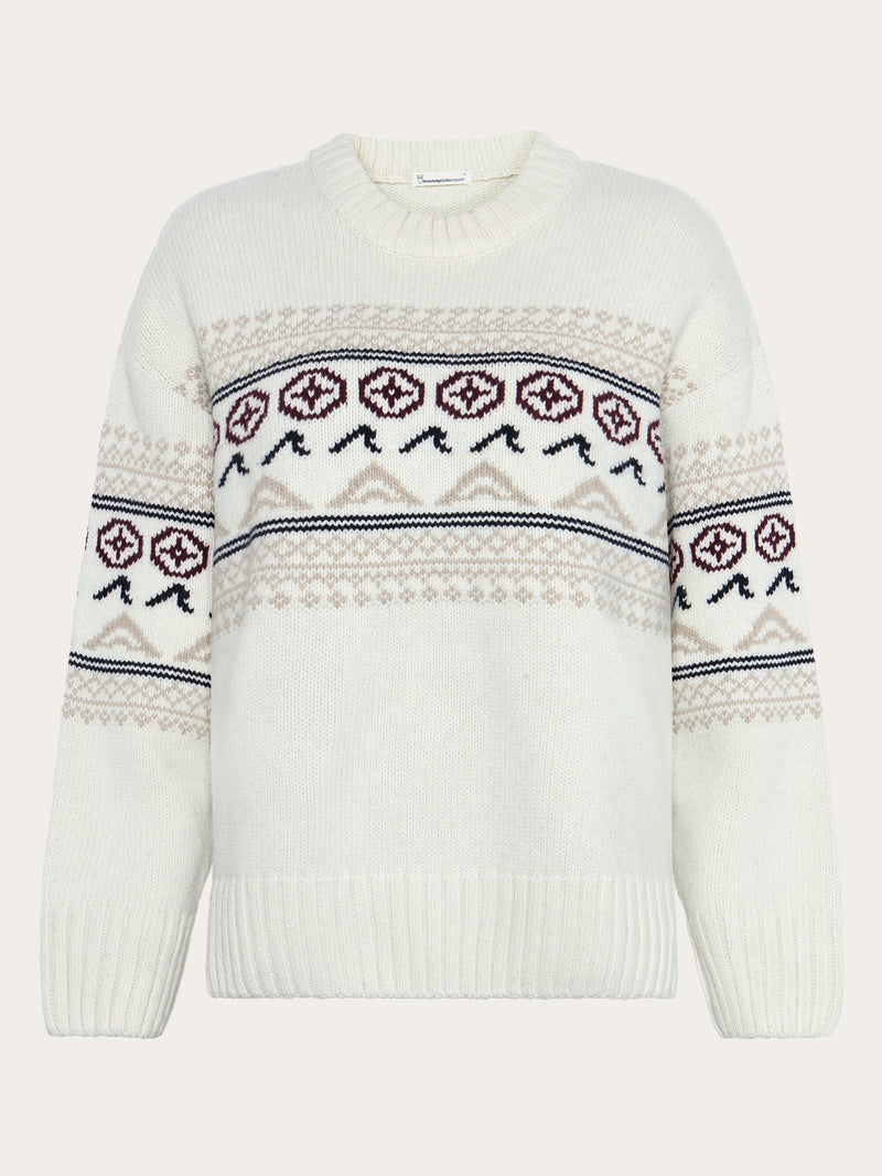 KnowledgeCotton Apparel - WMN Lambswool Crew Neck Knit RWS Knits 1387 Egret