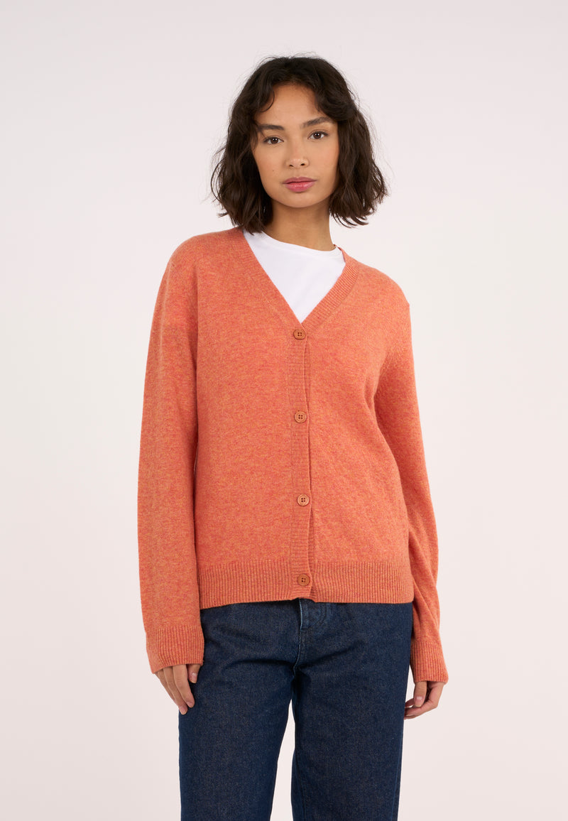 KnowledgeCotton Apparel - WMN Lambswool V-neck Cardigan Knits 1367 Autumn Leaf
