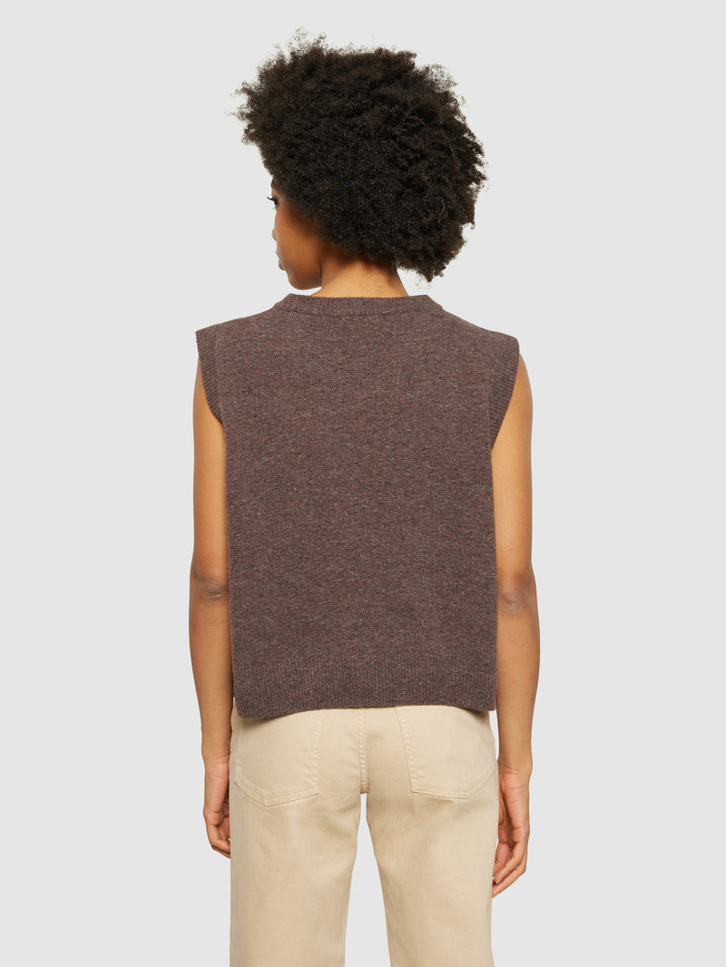 KnowledgeCotton Apparel - WMN Lambswool Vest Knits 1243 Demitasse (brown)