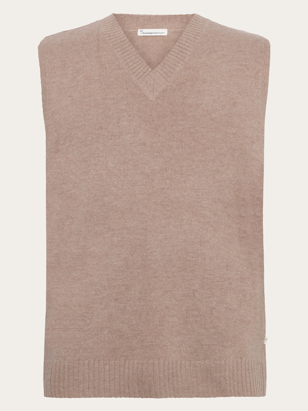 KnowledgeCotton Apparel - MEN Lambswool Vest Knit RWS Knits 1336 Kelp melange