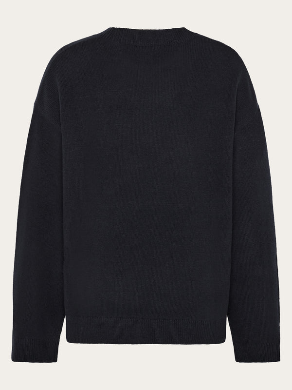 KnowledgeCotton Apparel - WMN Lambswool crew neck sweater Knits 1300 Black Jet