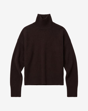KnowledgeCotton Apparel - WMN Lambswool high neck sweater Knits 1487 Chocolate Torte