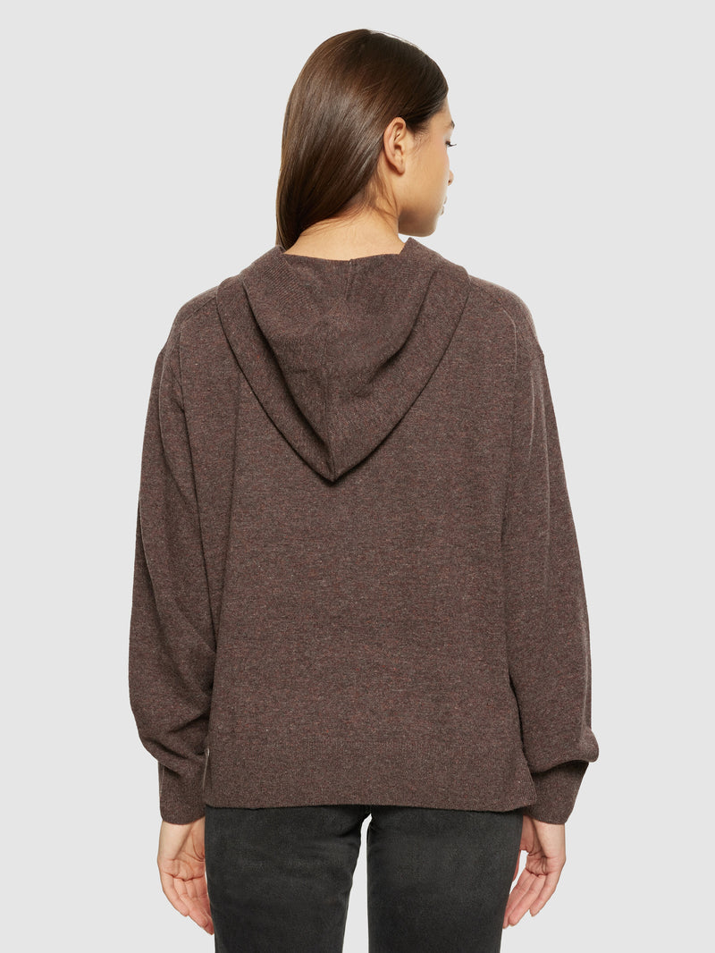 KnowledgeCotton Apparel - WMN Lambswool hood knit - RWS Knits 1243 Demitasse (brown)