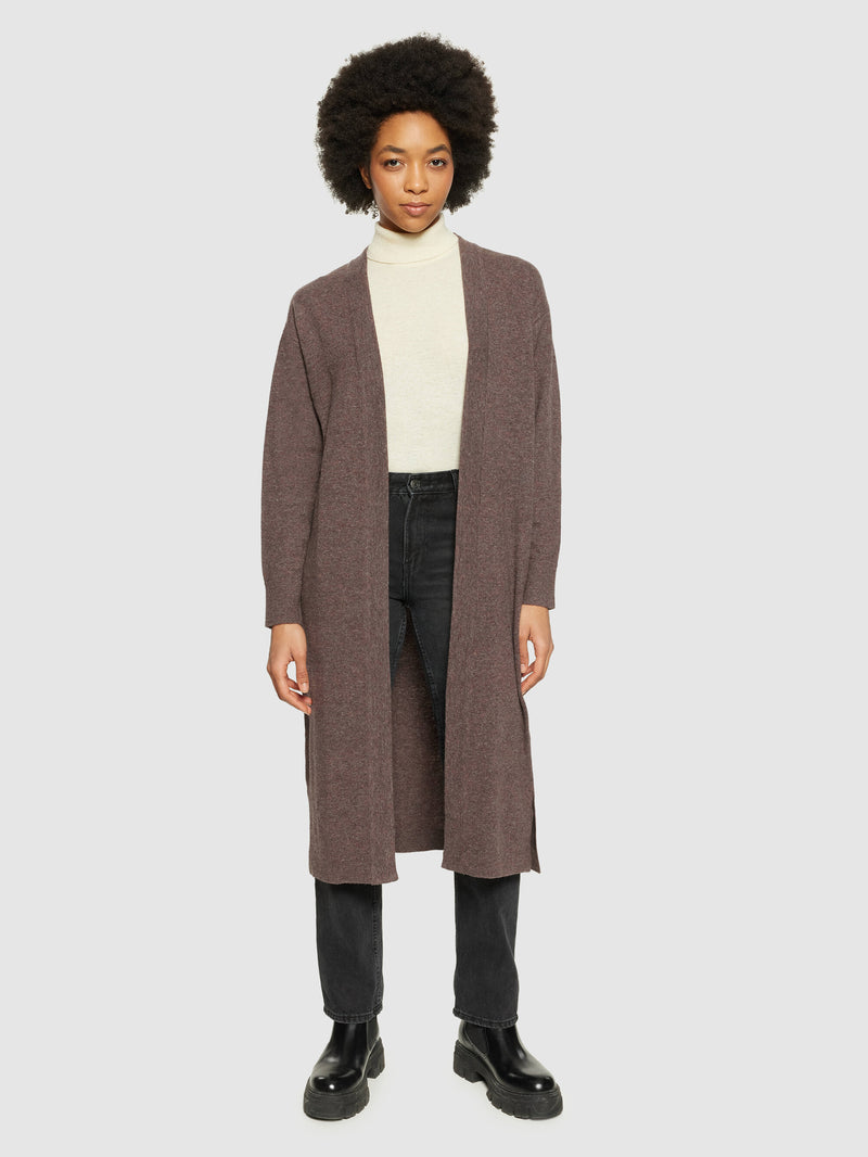 KnowledgeCotton Apparel - WMN Lambswool long cardigan - RWS Knits 1243 Demitasse (brown)