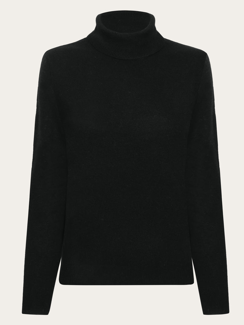 KnowledgeCotton Apparel - WMN Lambswool roll neck Knits 1300 Black Jet