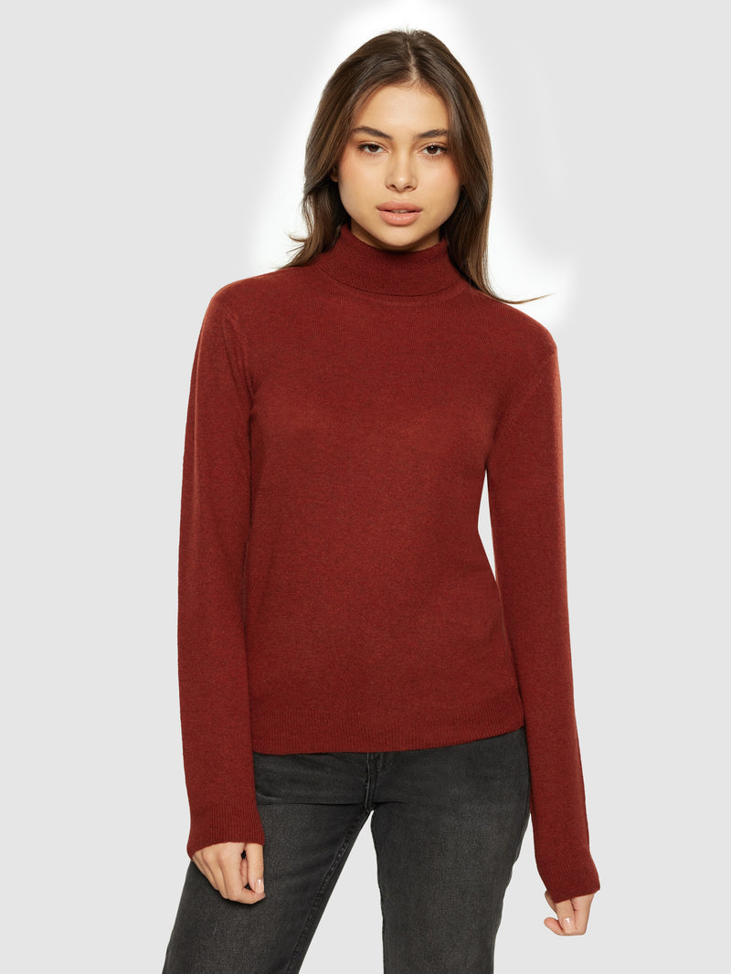 KnowledgeCotton Apparel - WMN Lambswool roll neck Knits 1478 Fired Brick