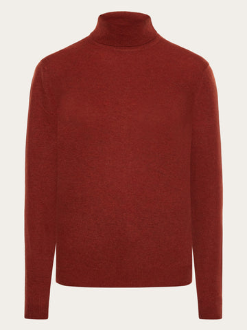 KnowledgeCotton Apparel - WMN Lambswool roll neck Knits 1478 Fired Brick