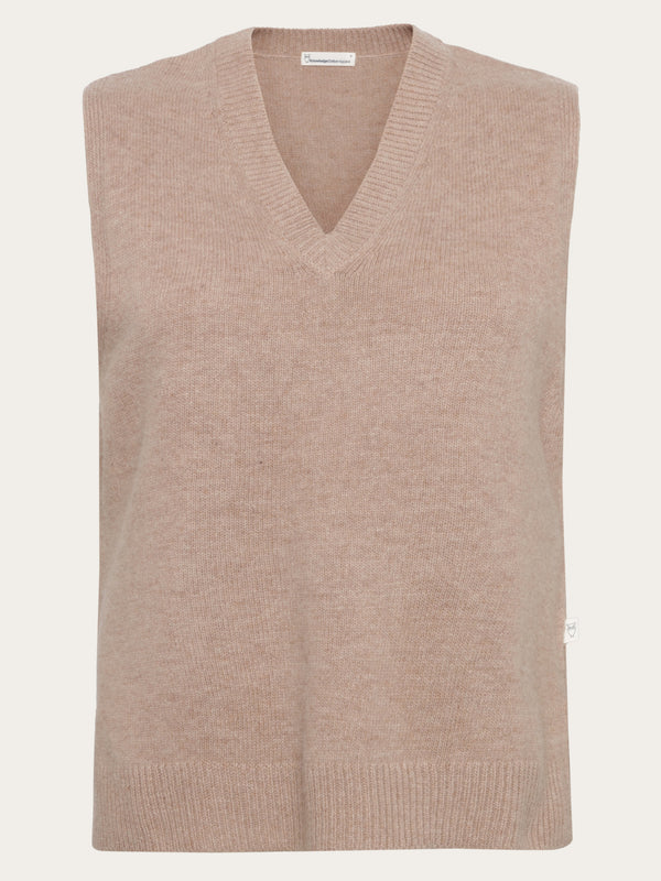 KnowledgeCotton Apparel - WMN Lambswool vest RWS Knits 1336 Kelp melange