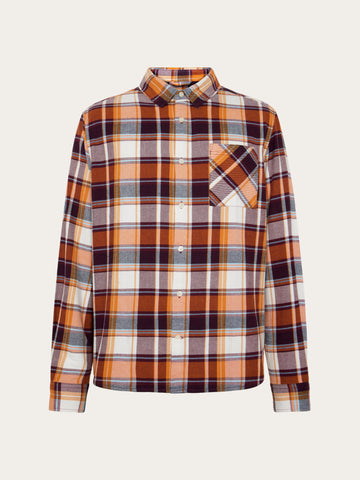 KnowledgeCotton Apparel - MEN Light flannel checkered costum fit shirt Shirts 7025 Red check