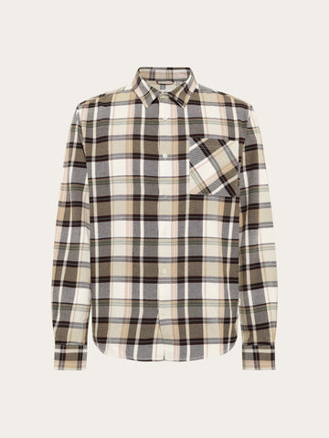 KnowledgeCotton Apparel - MEN Light flannel checkered costum fit shirt Shirts 7026 Brown check