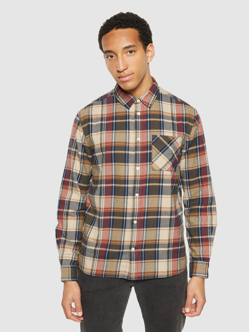 KnowledgeCotton Apparel - MEN Light flannel checkered costum fit shirt Shirts 7032 Multi check