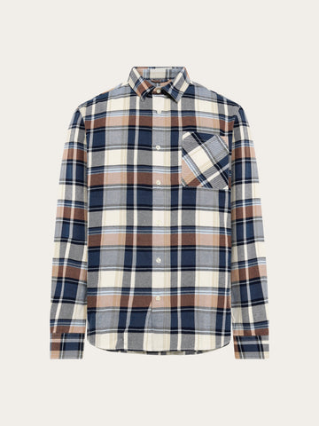 KnowledgeCotton Apparel - MEN Light flannel checkered costum fit shirt Shirts 7036 Navy