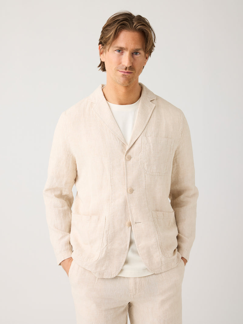 KnowledgeCotton Apparel - MEN Linen blazer Overshirts 1449 Yarndyed - Light feather gray