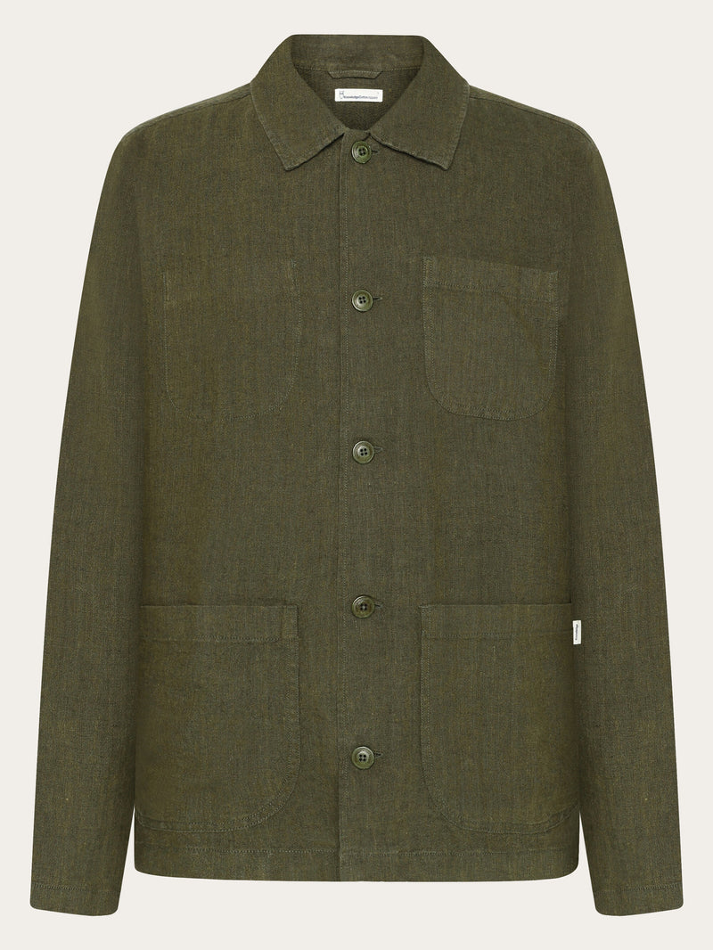 KnowledgeCotton Apparel - MEN Linen overshirt Overshirts 1068 Burned Olive