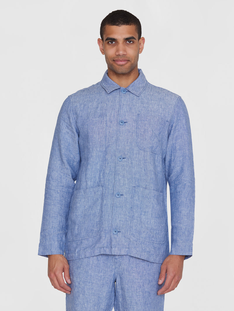 KnowledgeCotton Apparel - MEN Linen overshirt Overshirts 1432 Moonlight Blue