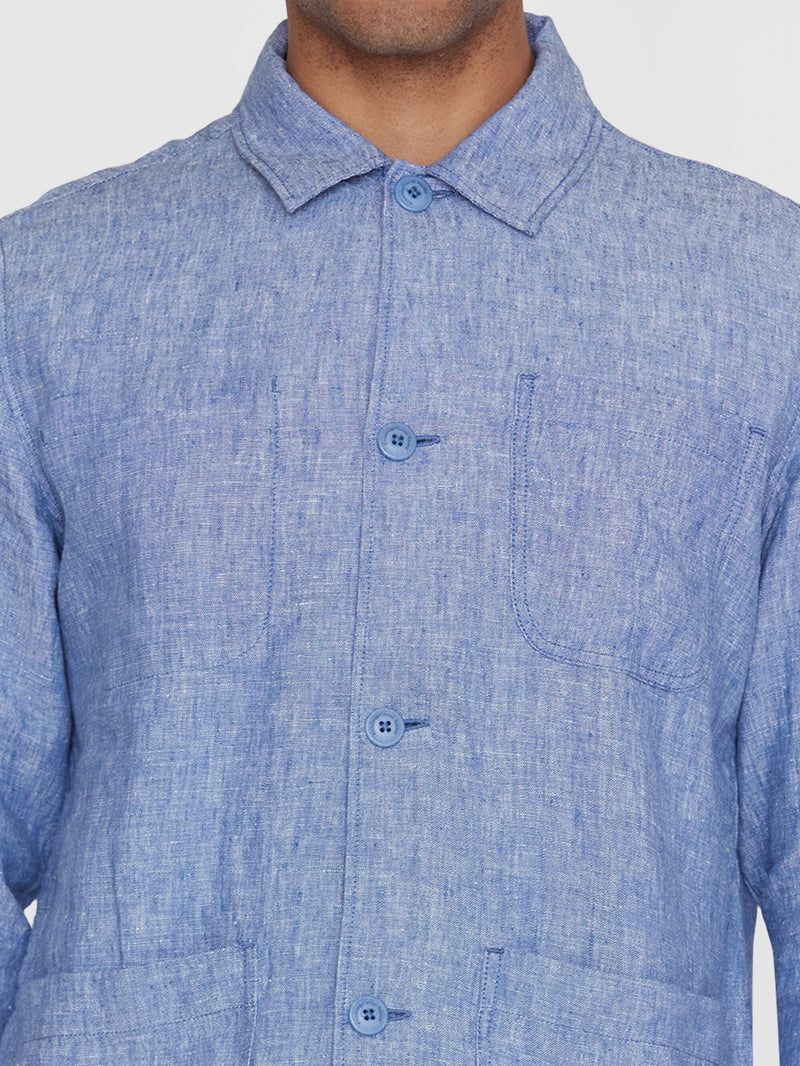 KnowledgeCotton Apparel - MEN Linen overshirt Overshirts 1432 Moonlight Blue