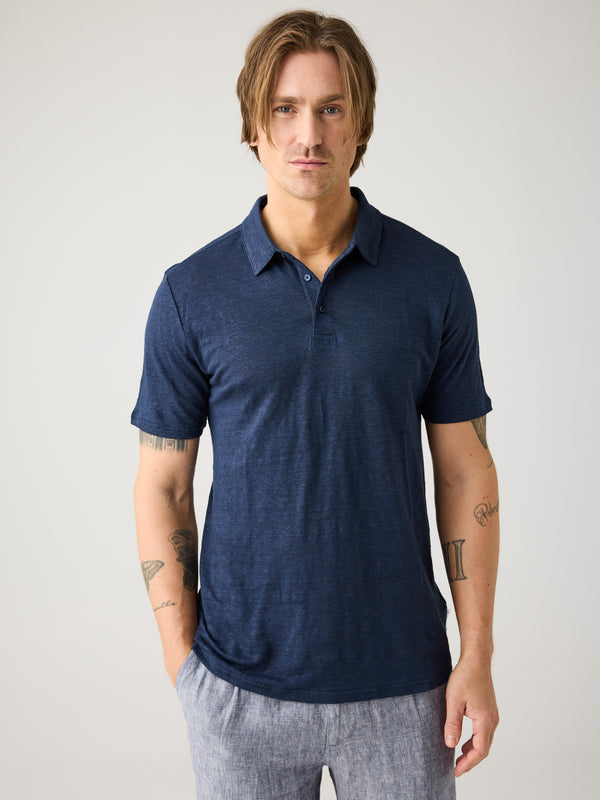 KnowledgeCotton Apparel - MEN Linen polo Polos 1001 Total Eclipse