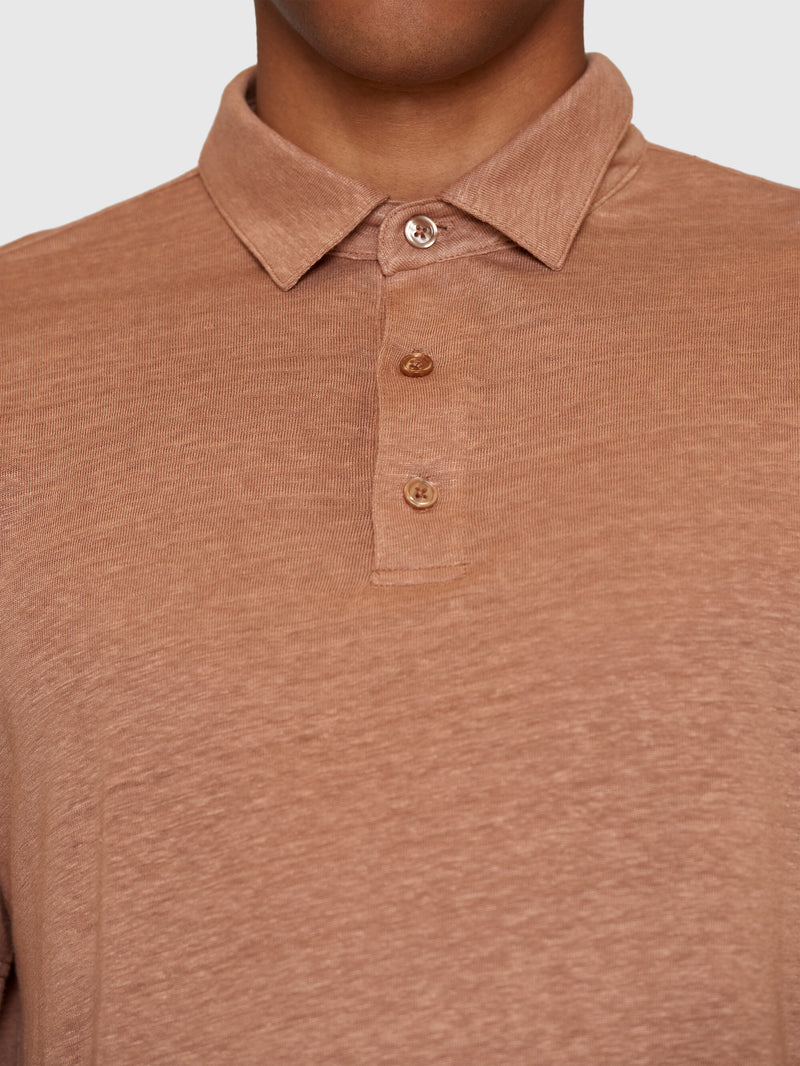 KnowledgeCotton Apparel - MEN Linen polo Polos 1437 Chocolate Malt