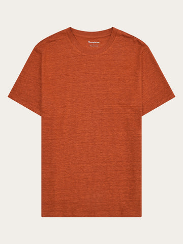KnowledgeCotton Apparel - MEN Linen t-shirt T-shirts 1488 Burnt Brick