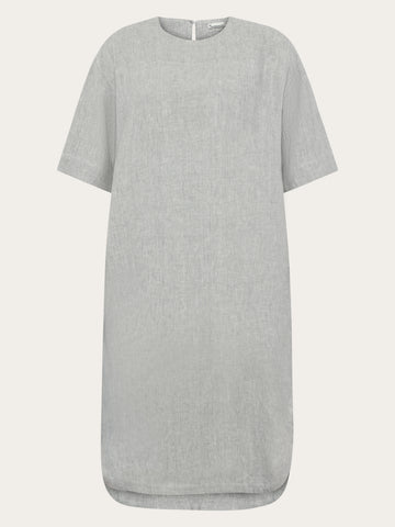 KnowledgeCotton Apparel - WMN Linen t-shirt dress Dresses 1496 Ultimate Grey - Yarndyed