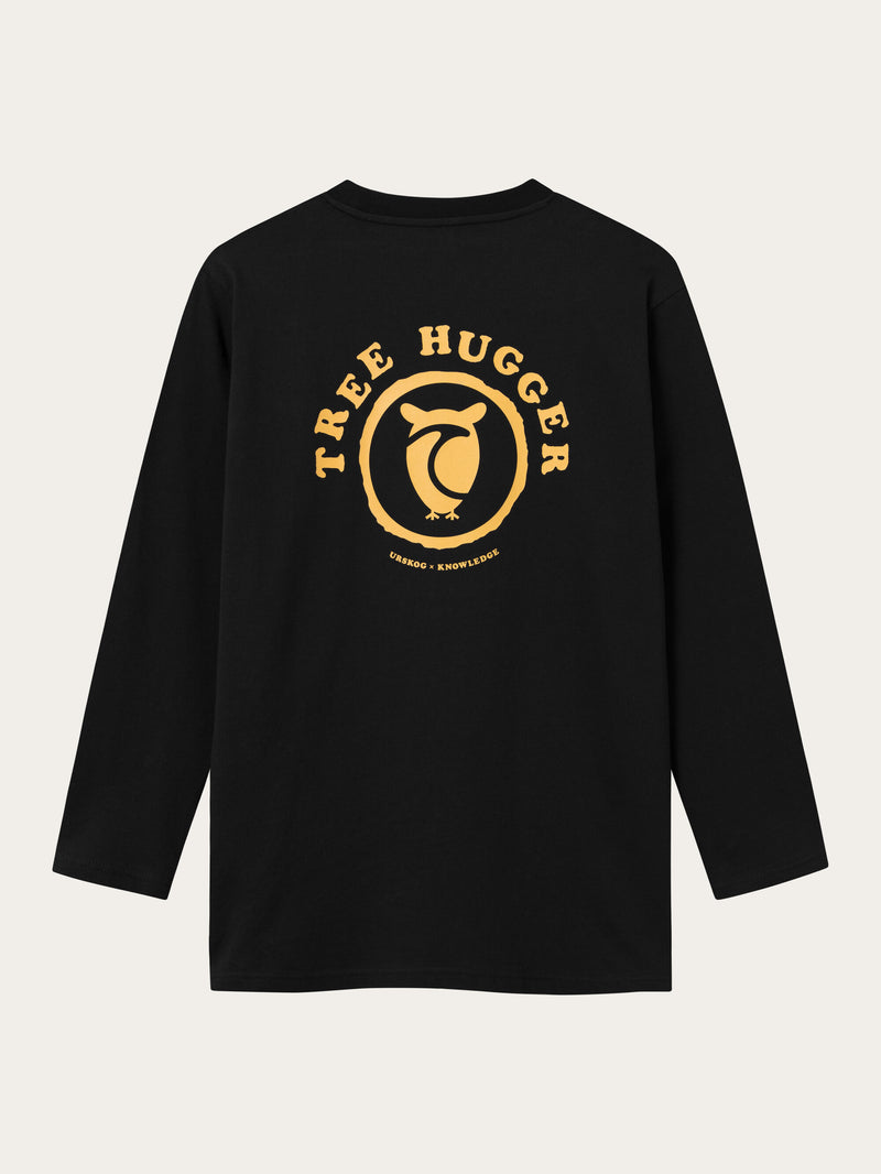 KnowledgeCotton Apparel - MEN Long sleeve heavy single with Urskog front and back print Long Sleeves 1300 Black Jet