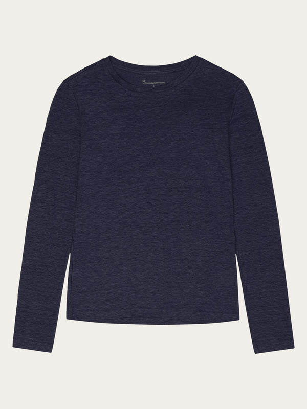 KnowledgeCotton Apparel - WMN Long sleeve linen t-shirt - GOTS/Vegan Long Sleeves 1001 Total Eclipse