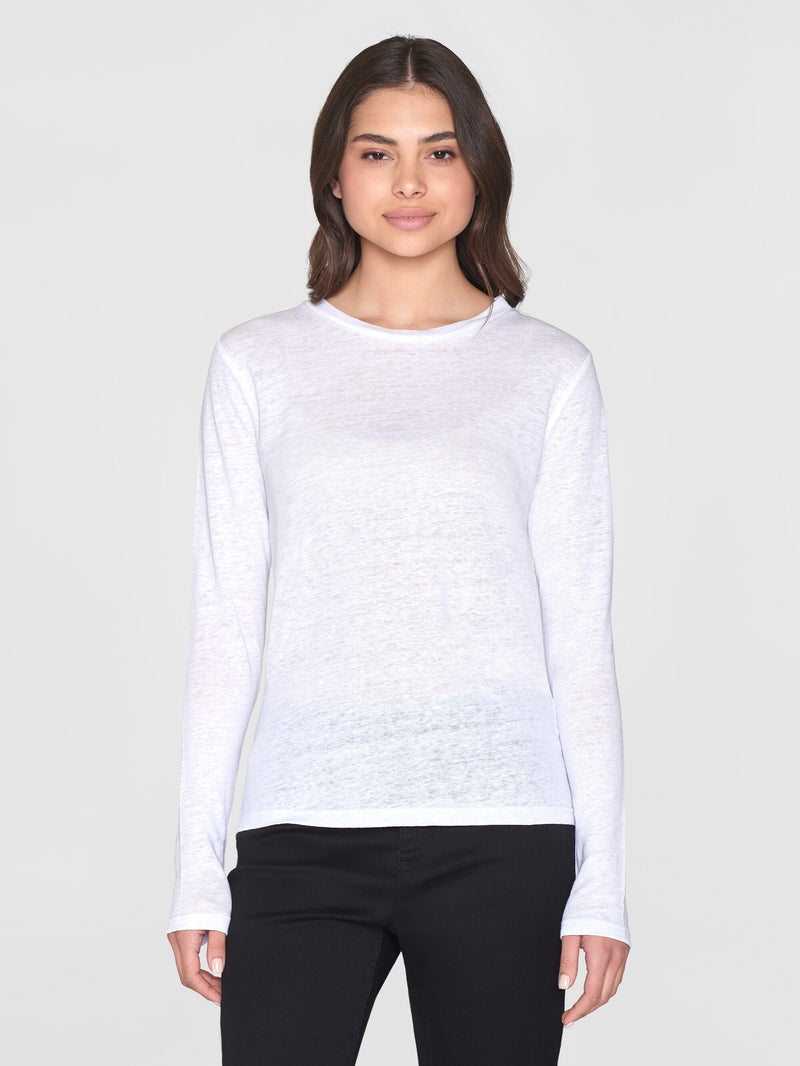 KnowledgeCotton Apparel - WMN Long sleeve linen t-shirt - GOTS/Vegan Long Sleeves 1010 Bright White