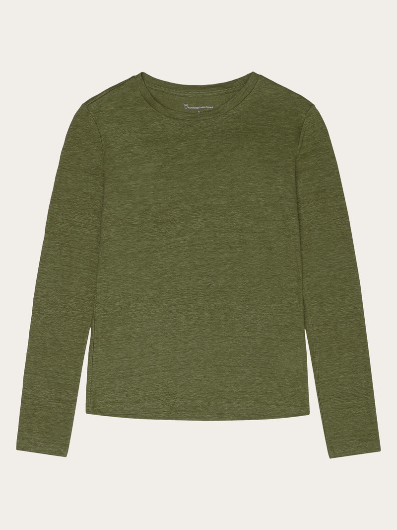 KnowledgeCotton Apparel - WMN Long sleeve linen t-shirt - GOTS/Vegan Long Sleeves 1090 Forrest Night