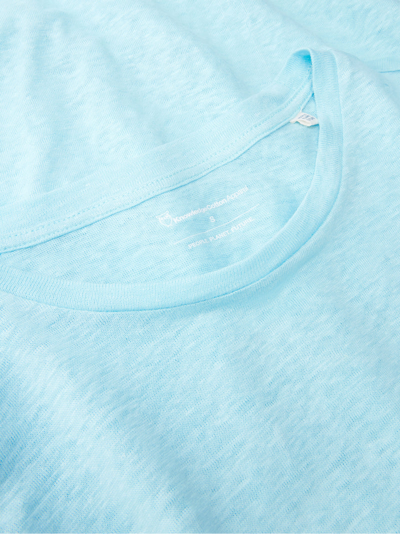 KnowledgeCotton Apparel - WMN Long sleeve linen t-shirt - GOTS/Vegan Long Sleeves 1480 Aqua-Esque