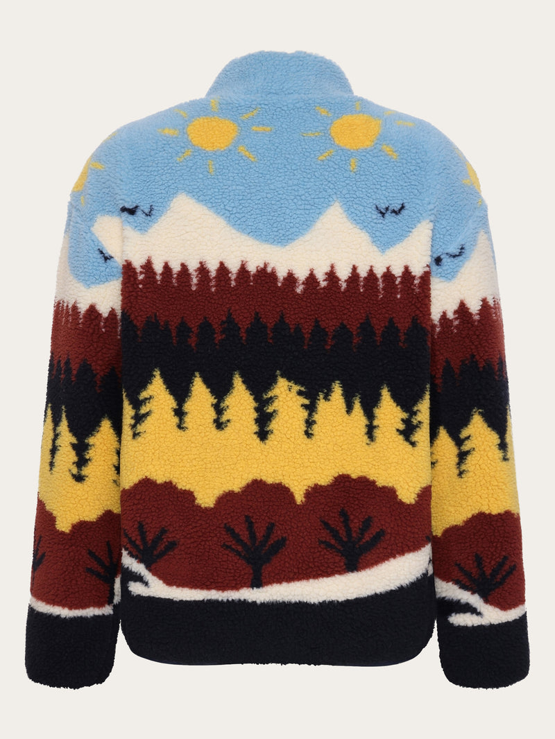 KnowledgeCotton Apparel - UNI Loose Fair Isle teddy jacket - GRS/Vegan Fleeces 9932 Multi color AOP