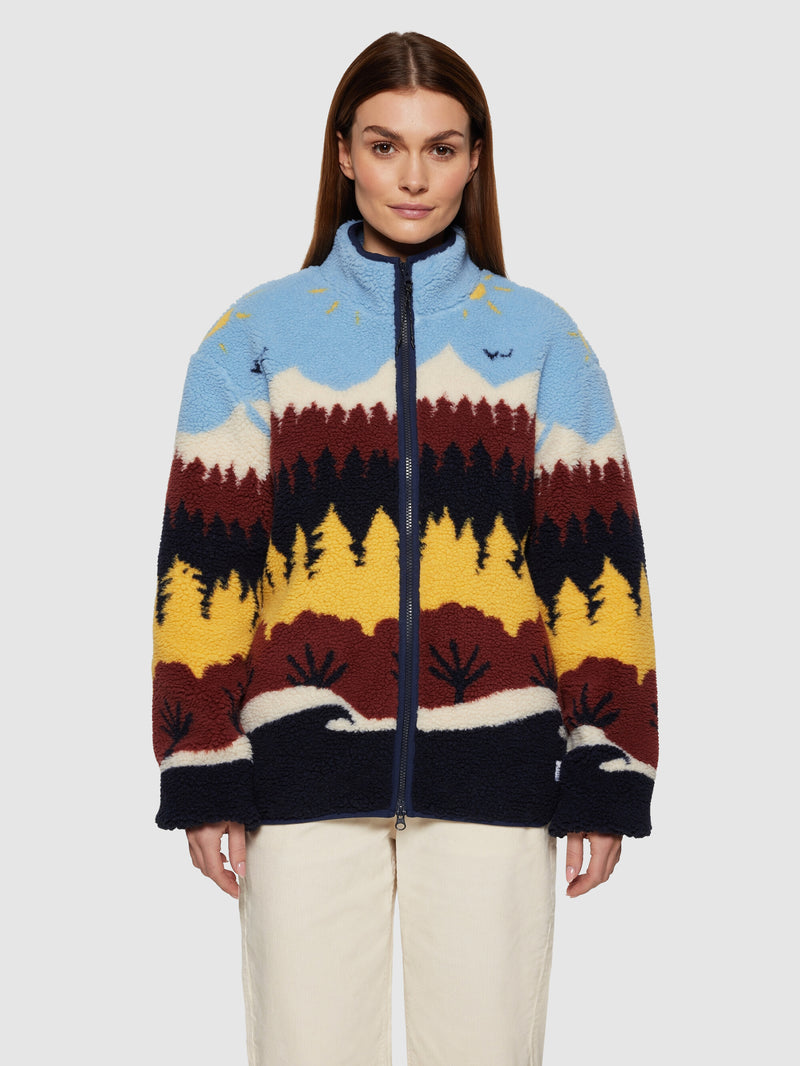 KnowledgeCotton Apparel - UNI Loose Fair Isle teddy jacket - GRS/Vegan Fleeces 9932 Multi color AOP