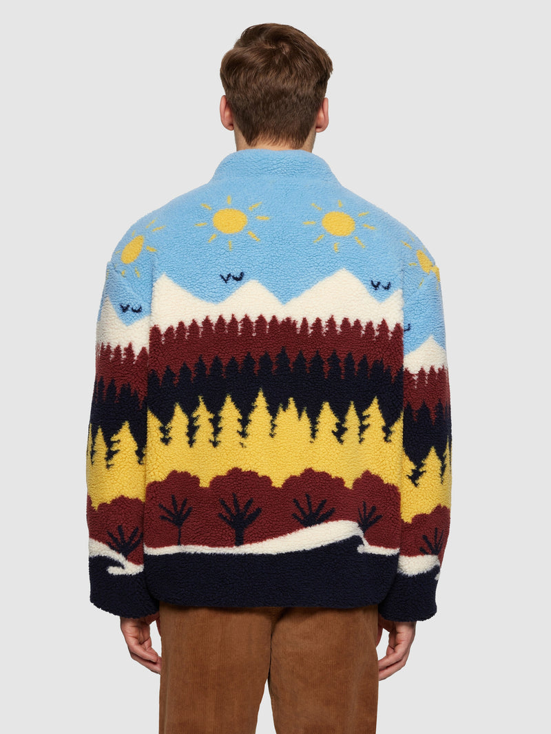 KnowledgeCotton Apparel - UNI Loose Fair Isle teddy jacket - GRS/Vegan Fleeces 9932 Multi color AOP