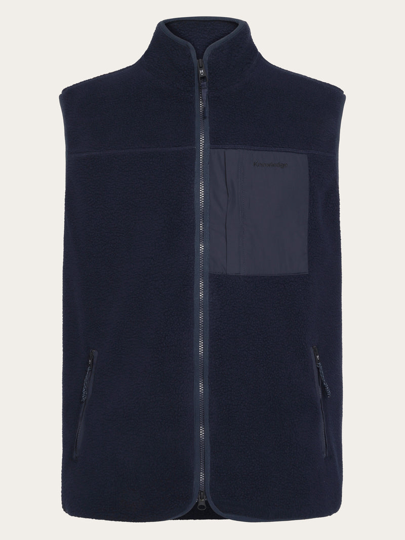 KnowledgeCotton Apparel - UNI Loose Fit Zip Fleece Vest GRS/Vegan Fleeces 1412 Night Sky