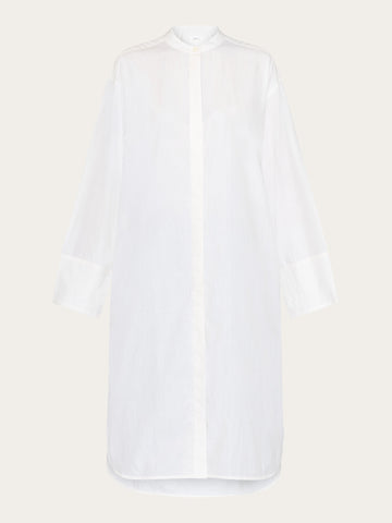 Loose chambray stand collar long shirt dress GOTS Vegan Egret