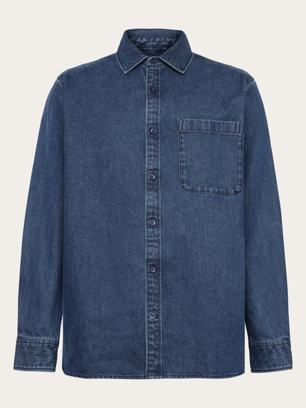 KnowledgeCotton Apparel - MEN Organic Cotton Natural Indigo Denim Shirt GOTS Shirts 3059 Dark Blue denim