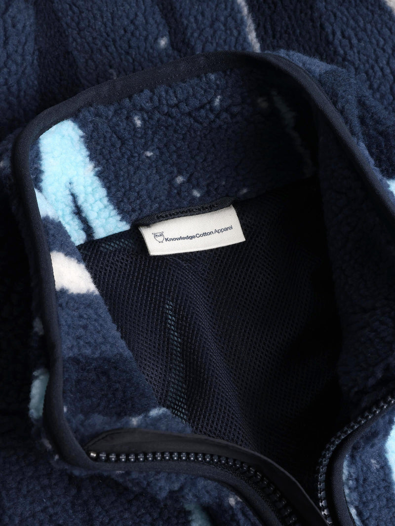 KnowledgeCotton Apparel - UNI Loose fit Northern Lights zip fleece - GRS Fleeces 9921 Blue