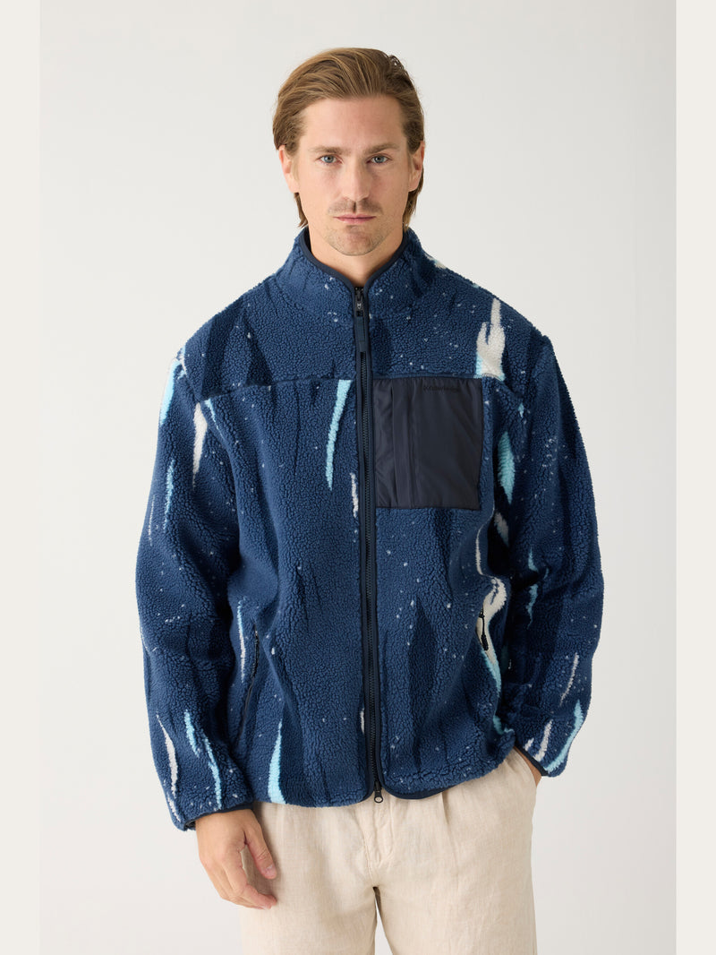 KnowledgeCotton Apparel - UNI Loose fit Northern Lights zip fleece - GRS Fleeces 9921 Blue