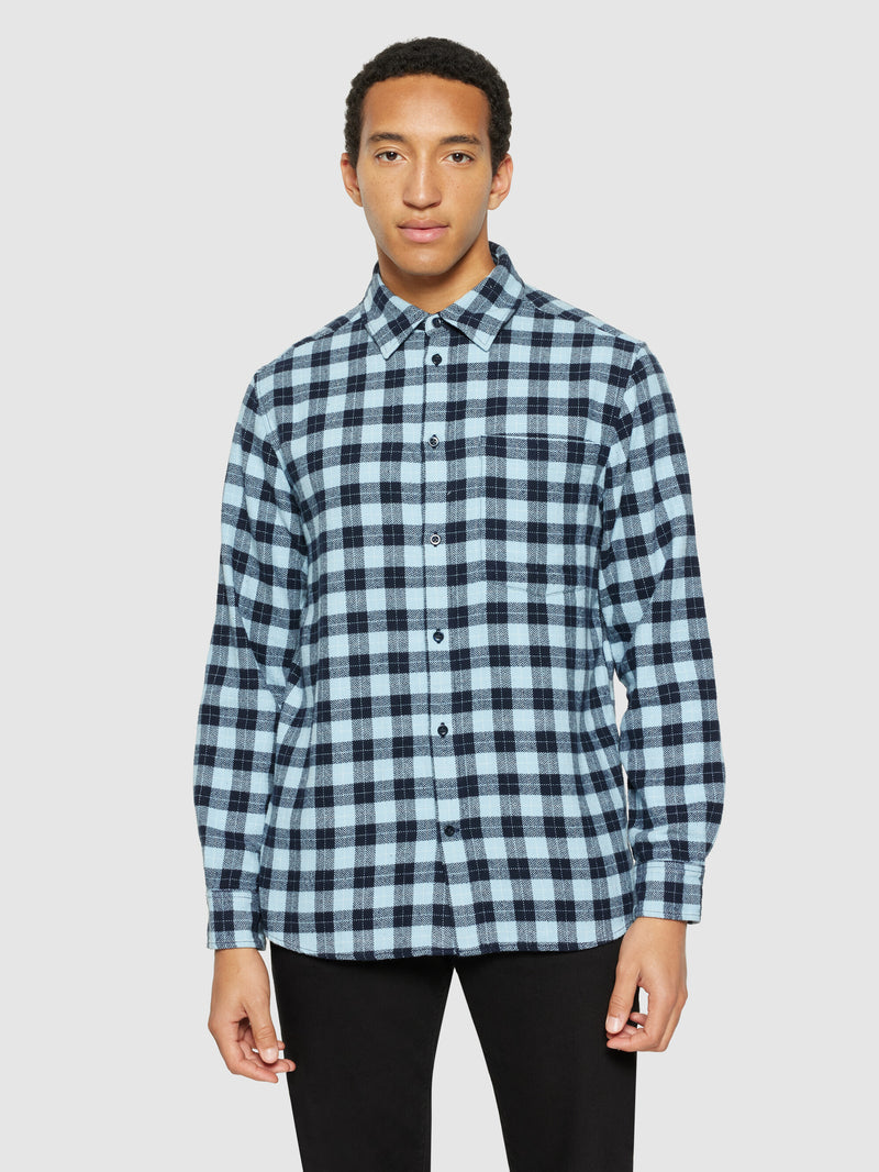 KnowledgeCotton Apparel - MEN Loose fit checkered shirt Shirts 7034 blue check