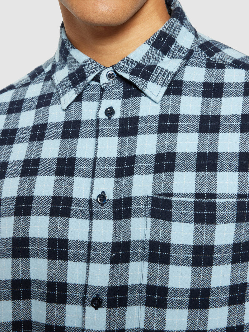 KnowledgeCotton Apparel - MEN Loose fit checkered shirt Shirts 7034 blue check