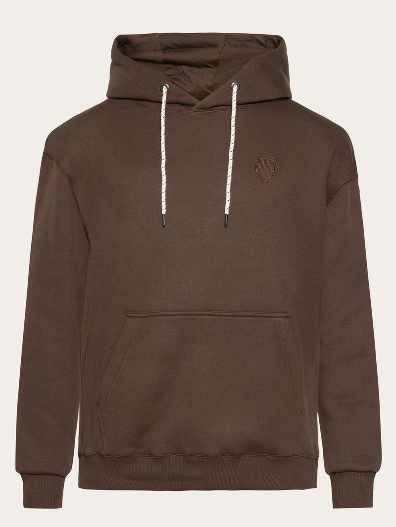 Loose fit hood kangaroo pocket sweat with embroidery at chest Demitasse brown von KnowledgeCotton Apparel kaufen