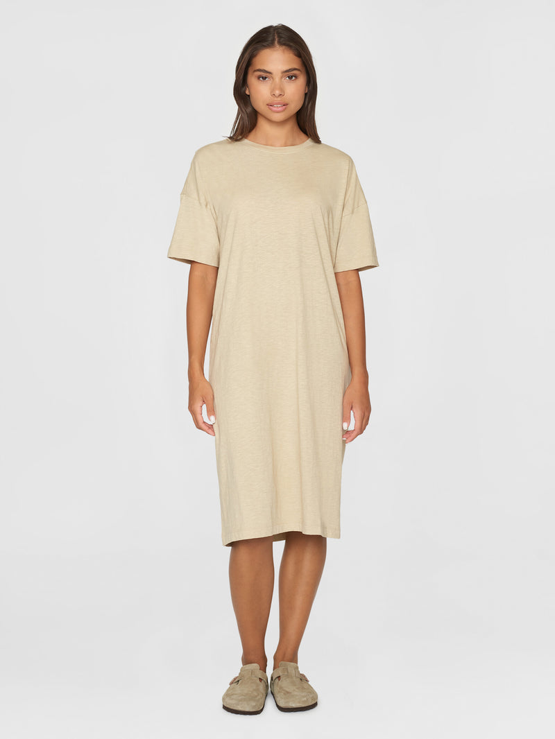 KnowledgeCotton Apparel - WMN Loose fit midi boat neck jersey dress Sweats 1228 Light feather gray