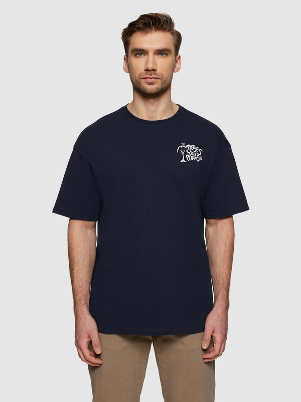 KnowledgeCotton Apparel - MEN Loose fit print t-shirt - GOTS/Vegan T-shirts 1412 Night Sky