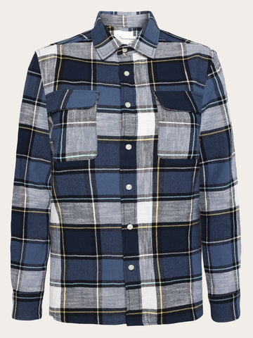 KnowledgeCotton Apparel - UNI Loose fit slub checkered shirt - GOTS/Vegan Shirts 7021 blue check